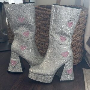 Silver Glitter Heart Boots Sabrina carpenter